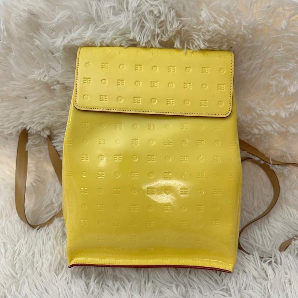 Arcadia Lemon Yellow‎ Patent Italian Leather Monogram Backpack Small